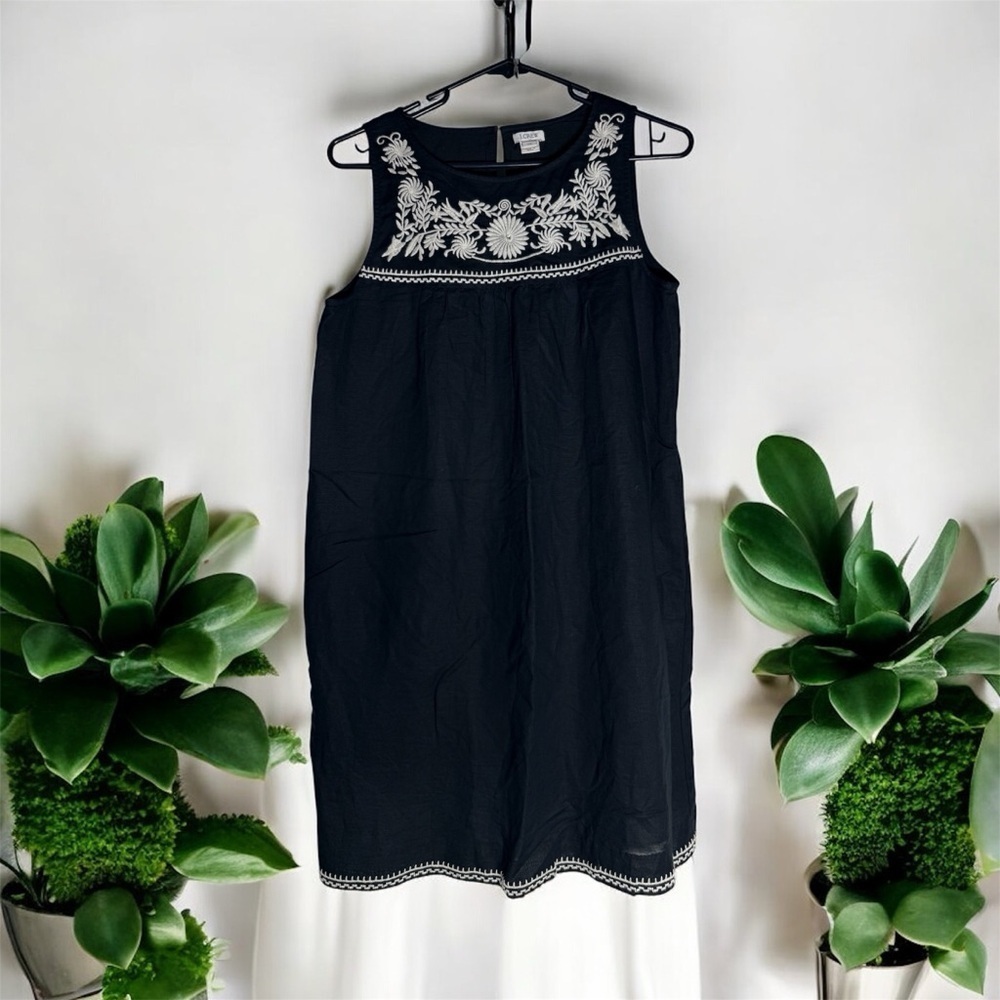 J.Crew Embroidered Linen Blend Sleeveless Dress Black White – Size XS